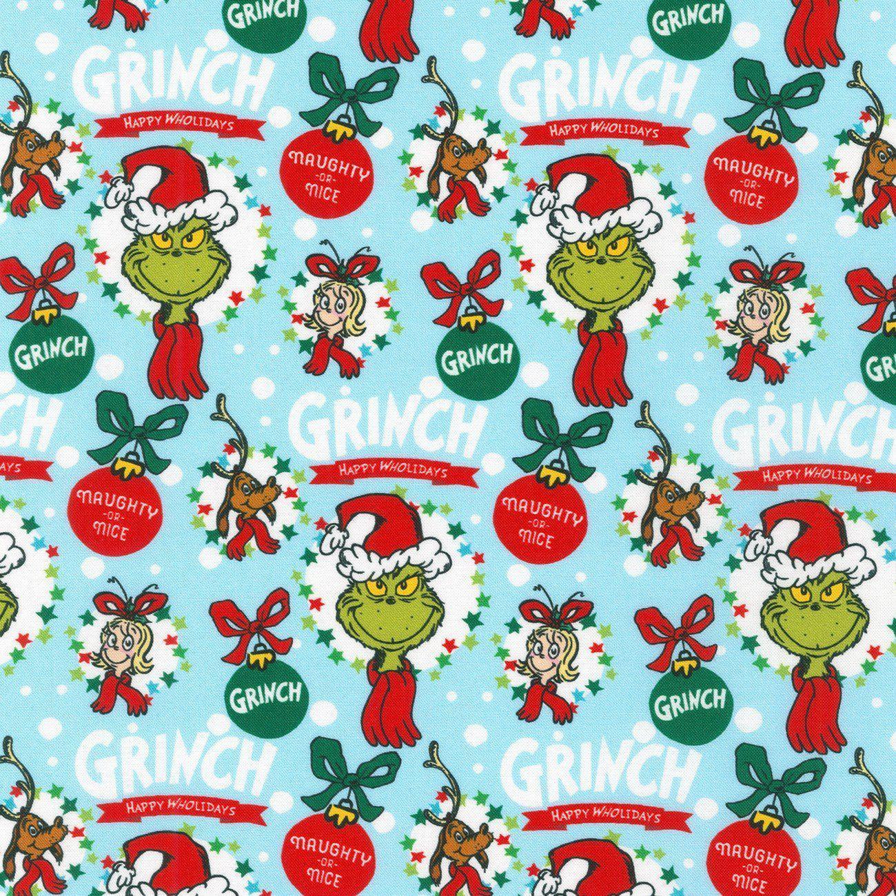 How The Grinch Stole Christmas Blue Ornaments Dr. Seuss Fabric