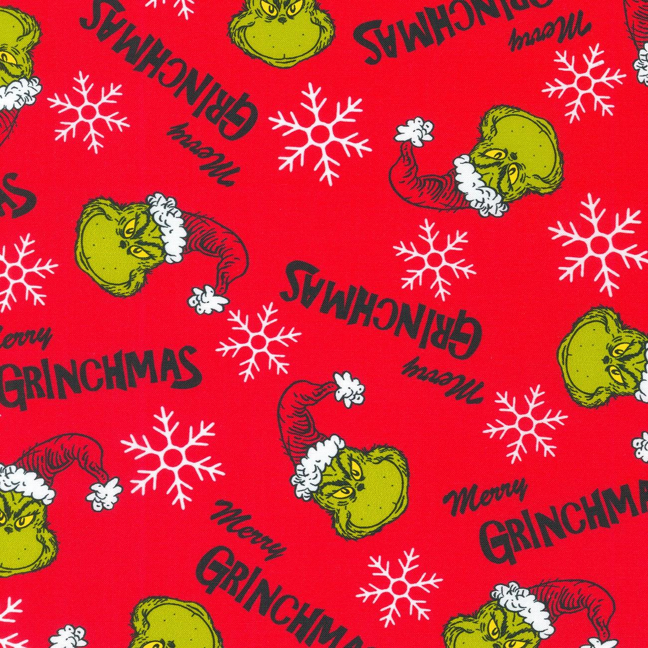 How the Grinch Stole Christmas Red Tossed Grinchmas Fabric-Robert Kaufman-My Favorite Quilt Store