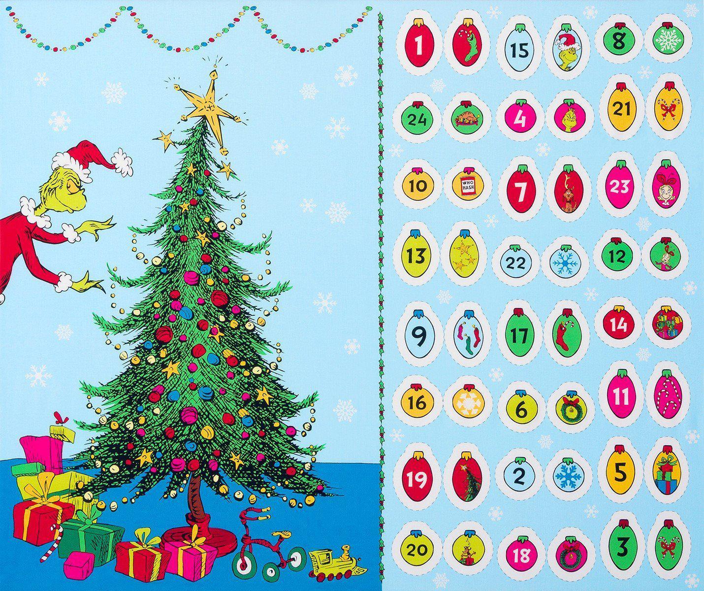 How the Grinch Stole Christmas Tree Advent Calendar Panel 36"x 44/45"-Robert Kaufman-My Favorite Quilt Store