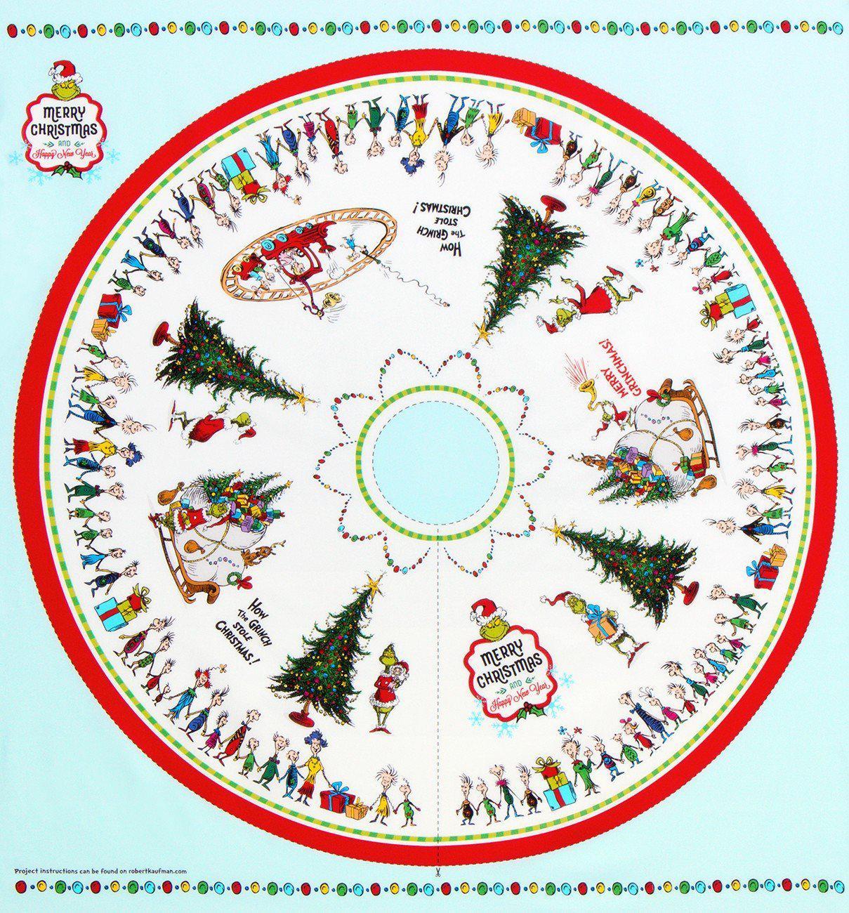 How the Grinch Stole Christmas Tree Skirt Dr. Seuss Panel 46"x 44"-Robert Kaufman-My Favorite Quilt Store