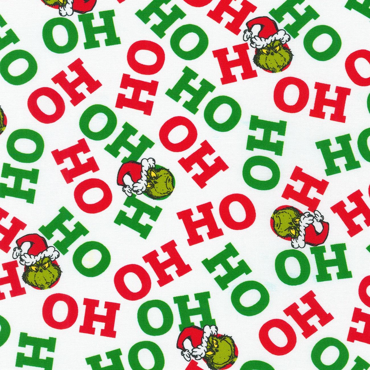 How the Grinch Stole Christmas White Ho Ho Ho Fabric-Robert Kaufman-My Favorite Quilt Store