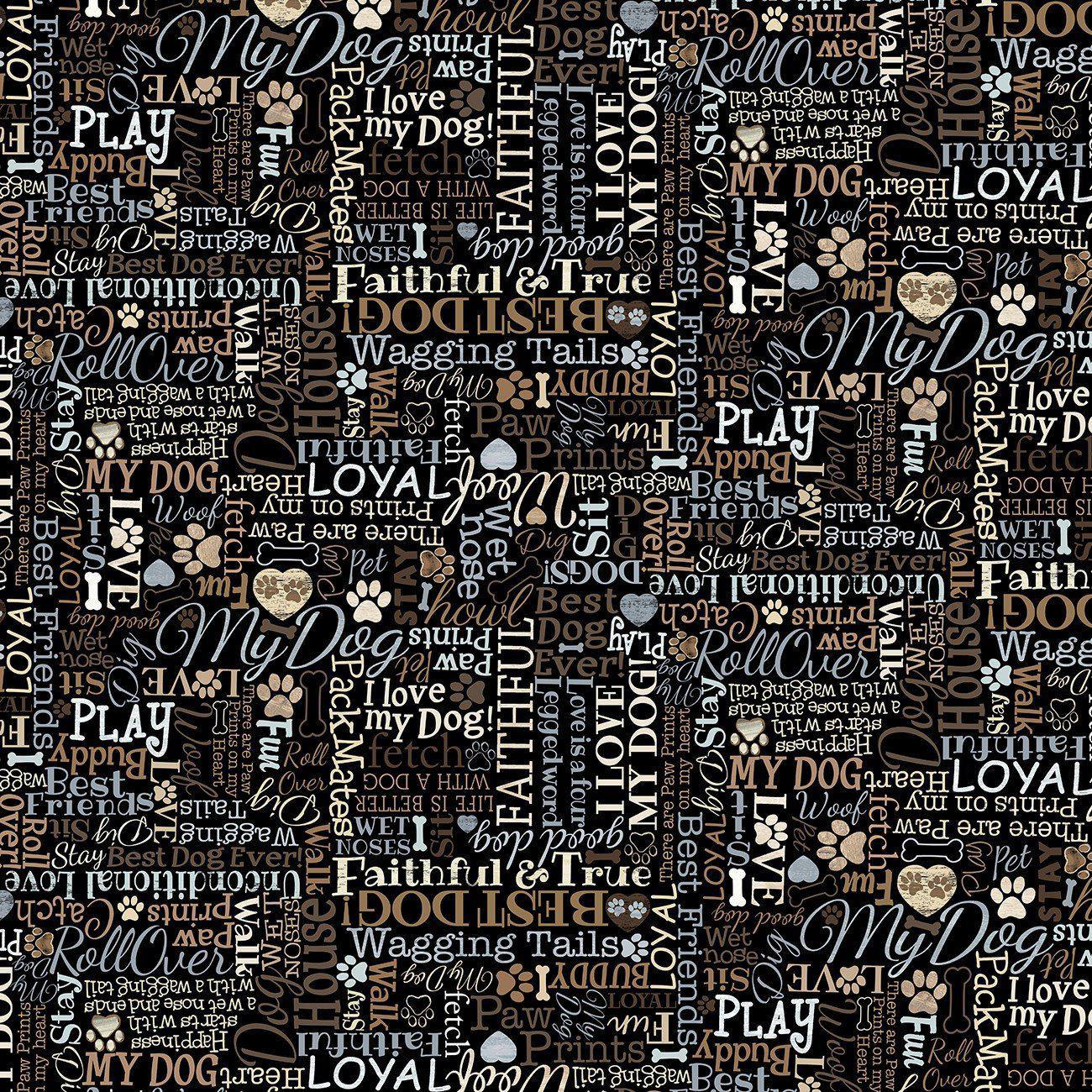 I Love My Dog Black Text Fabric