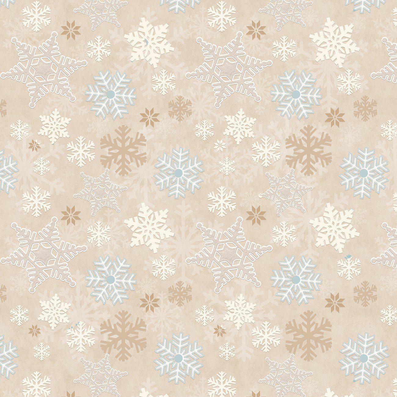 I Love Sn'Gnomies Beige Snowflake Allover Flannel Fabric