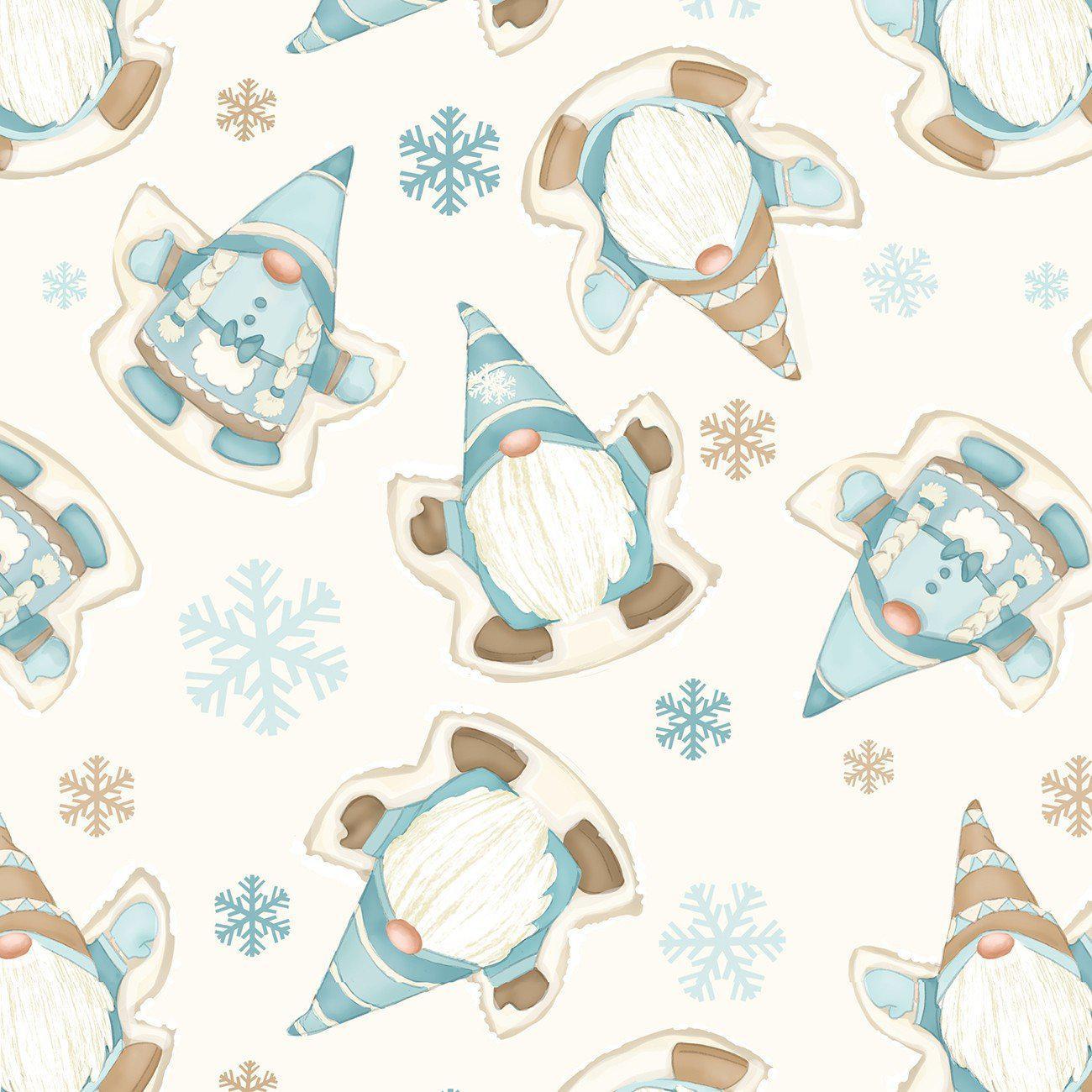 I Love Sn'Gnomies Cream Gnome Snow Angels Flannel Fabric