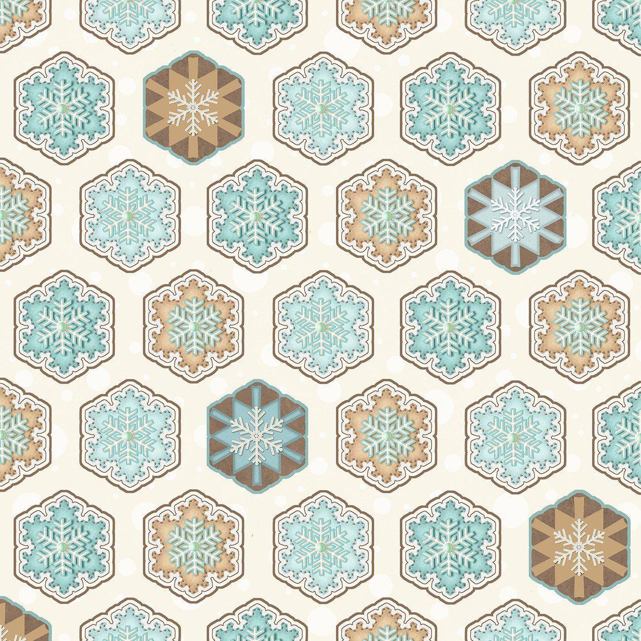 I Love Sn'Gnomies Multi Hexi Snowflakes Flannel Fabric