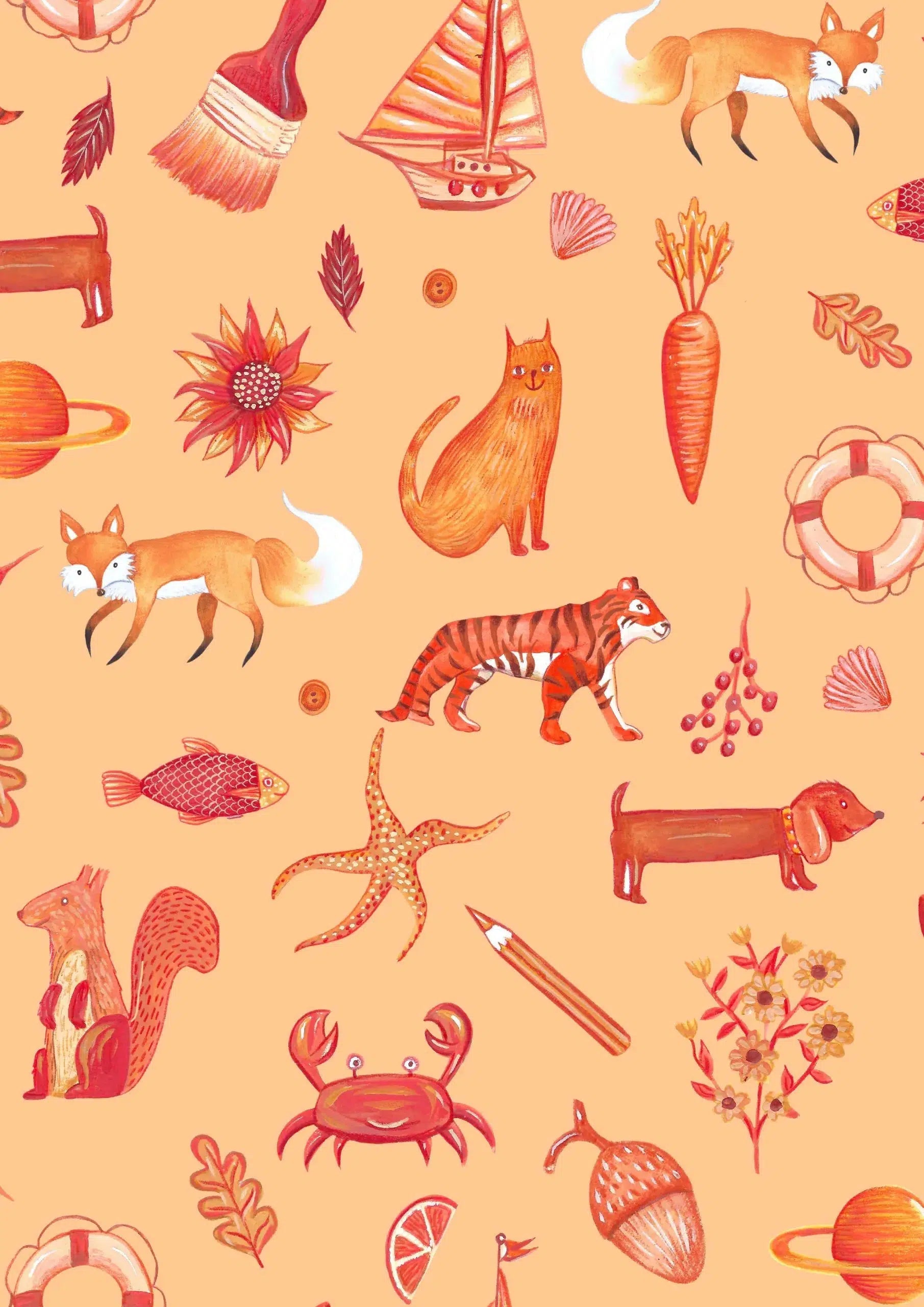 Jennie Orange Objects Digital Fabric-Lewis & Irene-My Favorite Quilt Store