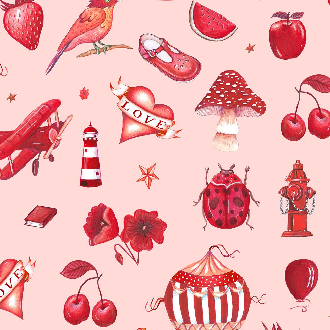 Jennie Red Objects Digital Fabric-Lewis & Irene-My Favorite Quilt Store