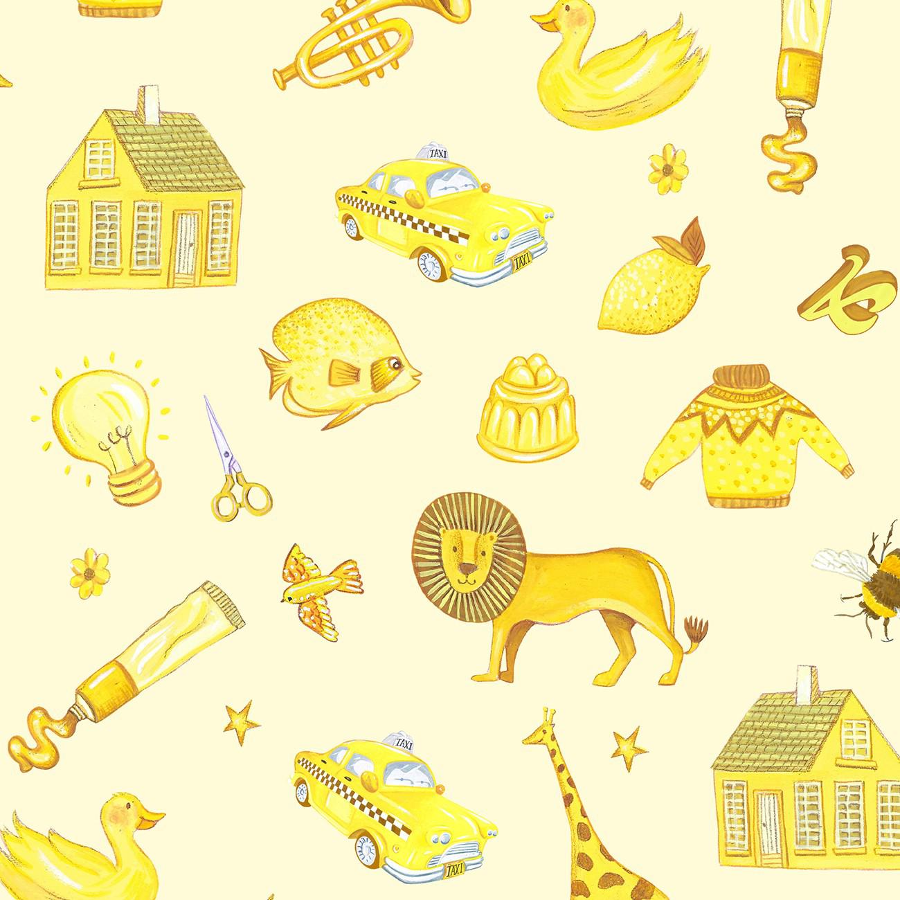 Jennie Yellow Objects Digital Fabric-Lewis & Irene-My Favorite Quilt Store