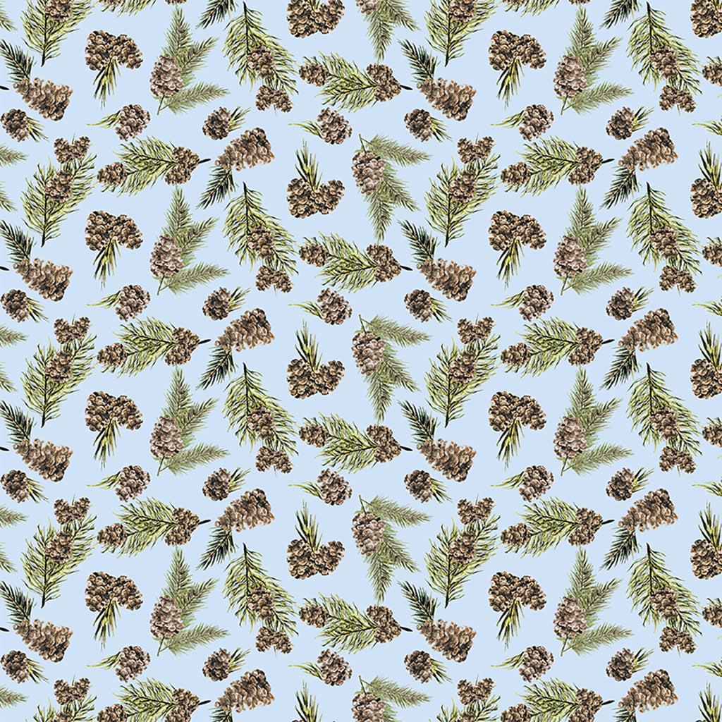 Joyful Winter Light Blue Tossed Pinecones Digital Fabric-Clothworks-My Favorite Quilt Store