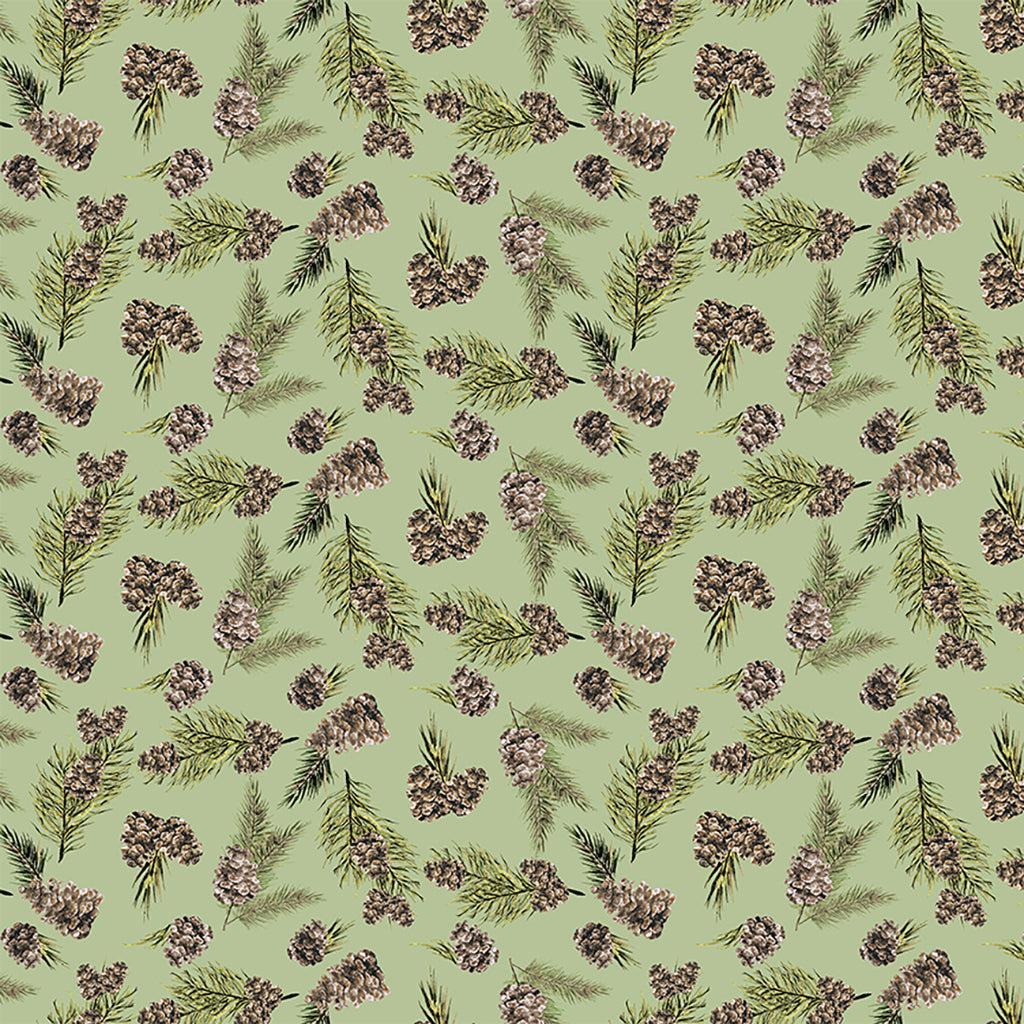 Joyful Winter Light Forest Tossed Pinecones Digital Fabric-Clothworks-My Favorite Quilt Store