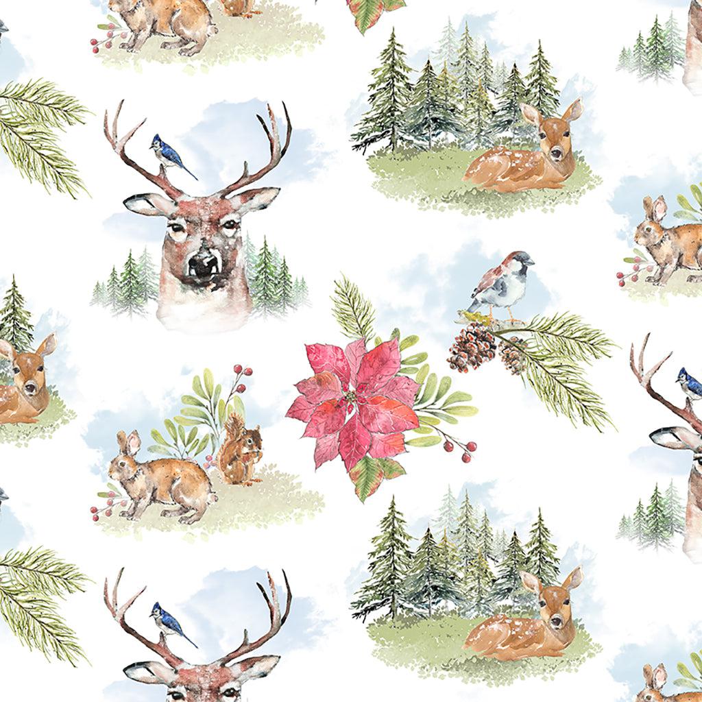 Joyful Winter White Forest Animal Toile Digital Fabric-Clothworks-My Favorite Quilt Store