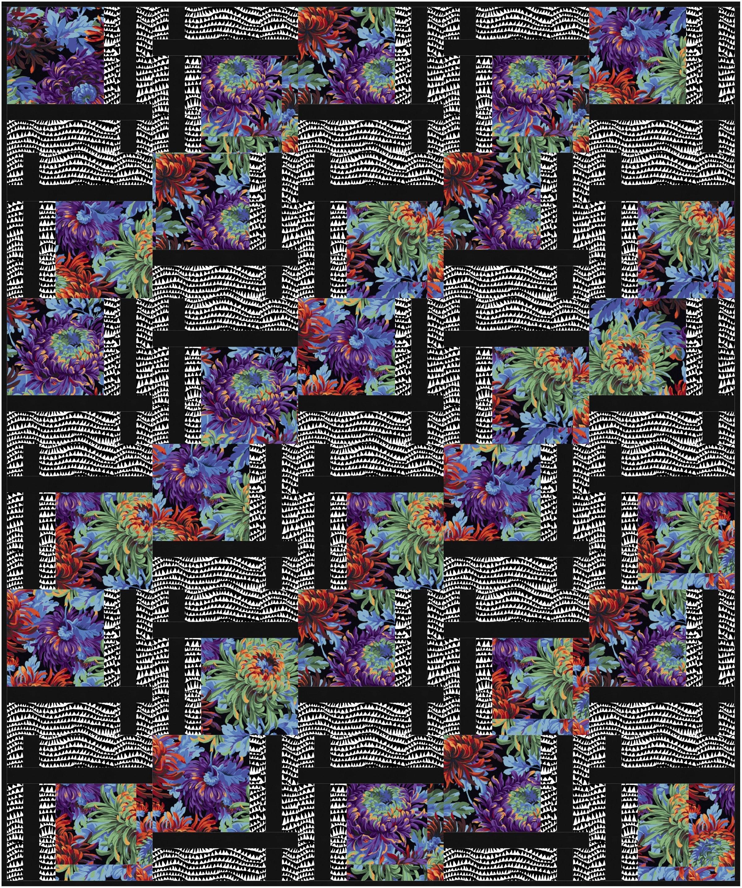 Kaffe Black Shaggy with Sharks Teeth BQ2 Quilt Kit-Free Spirit Fabrics-My Favorite Quilt Store