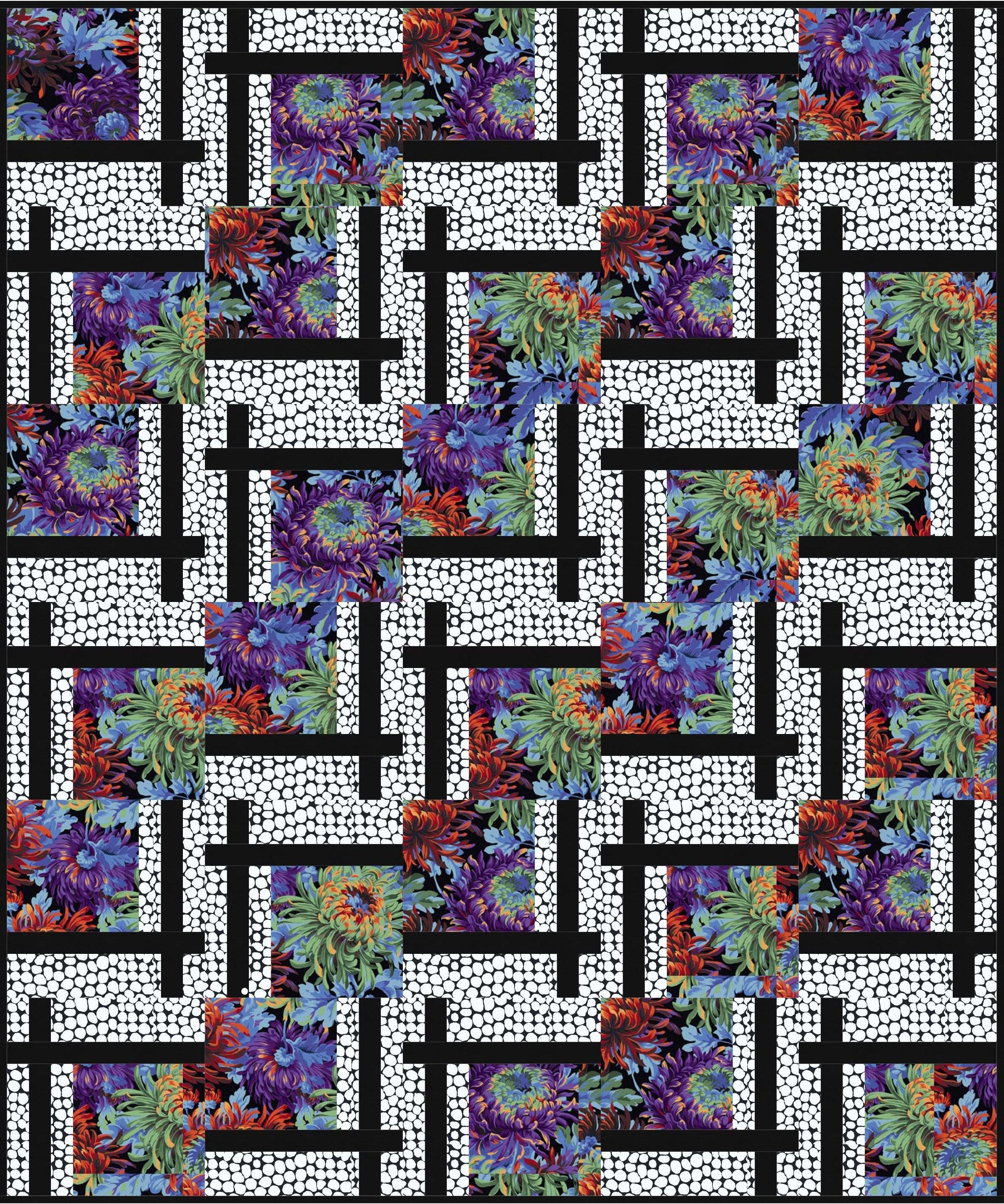 Kaffe Black Shaggy with White Jumble BQ2 Quilt Kit-Free Spirit Fabrics-My Favorite Quilt Store