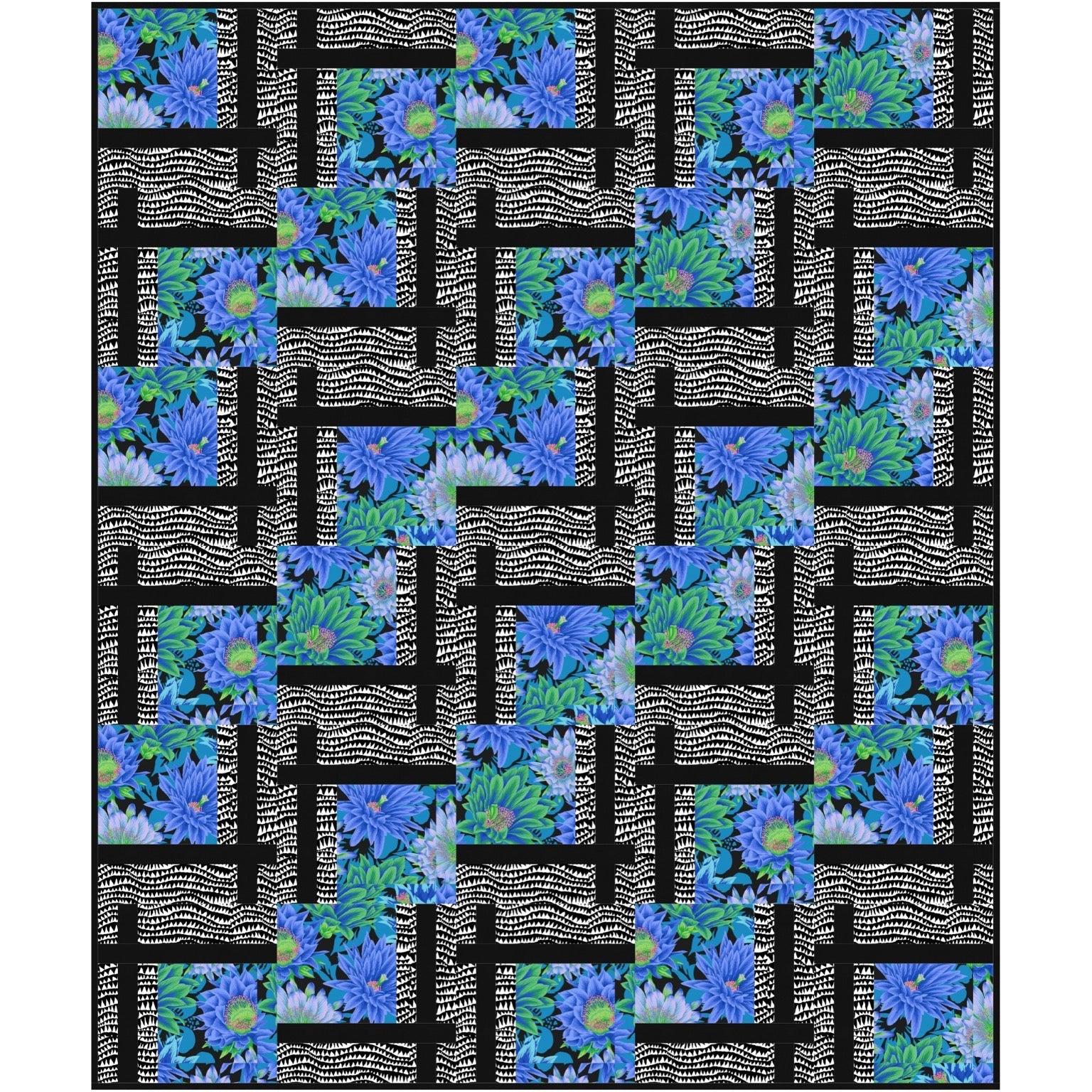 Kaffe Blue Cactus with Sharks Teeth BQ2 Quilt Kit-Free Spirit Fabrics-My Favorite Quilt Store