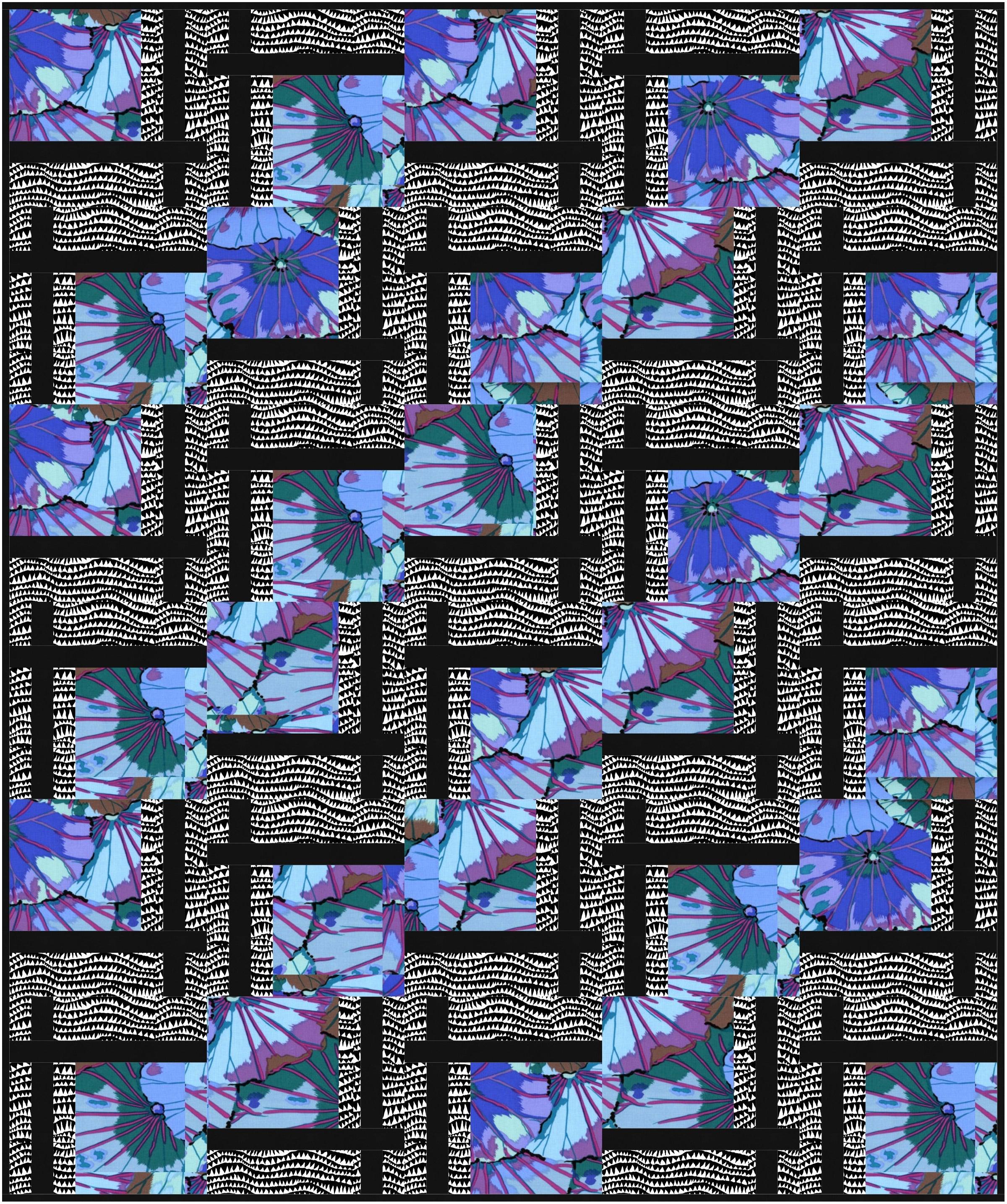 Kaffe Blue Lotus Leaf with Sharks Teeth BQ2 Quilt Kit-Free Spirit Fabrics-My Favorite Quilt Store
