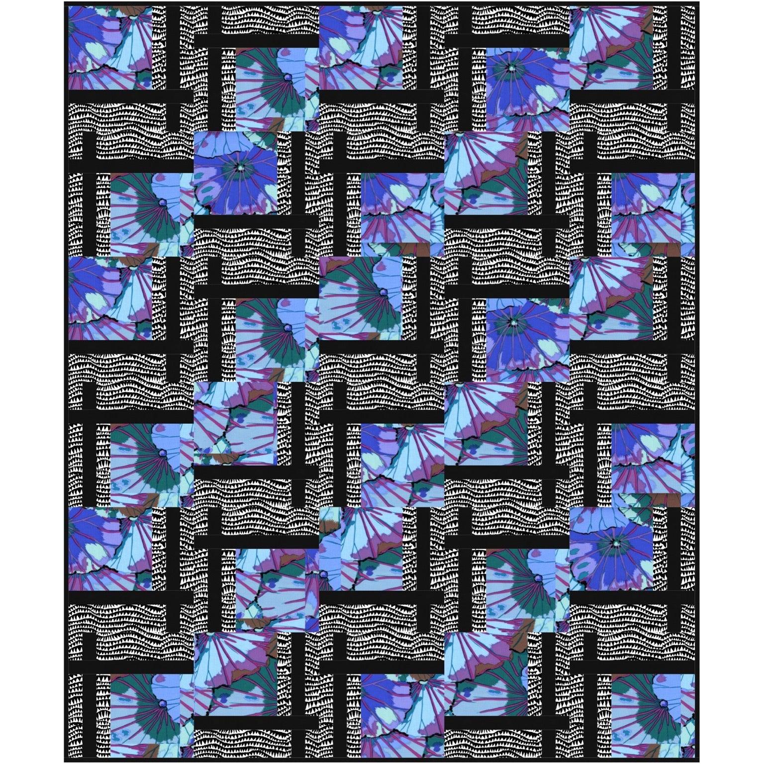 Kaffe Blue Lotus Leaf with Sharks Teeth BQ2 Quilt Kit-Free Spirit Fabrics-My Favorite Quilt Store