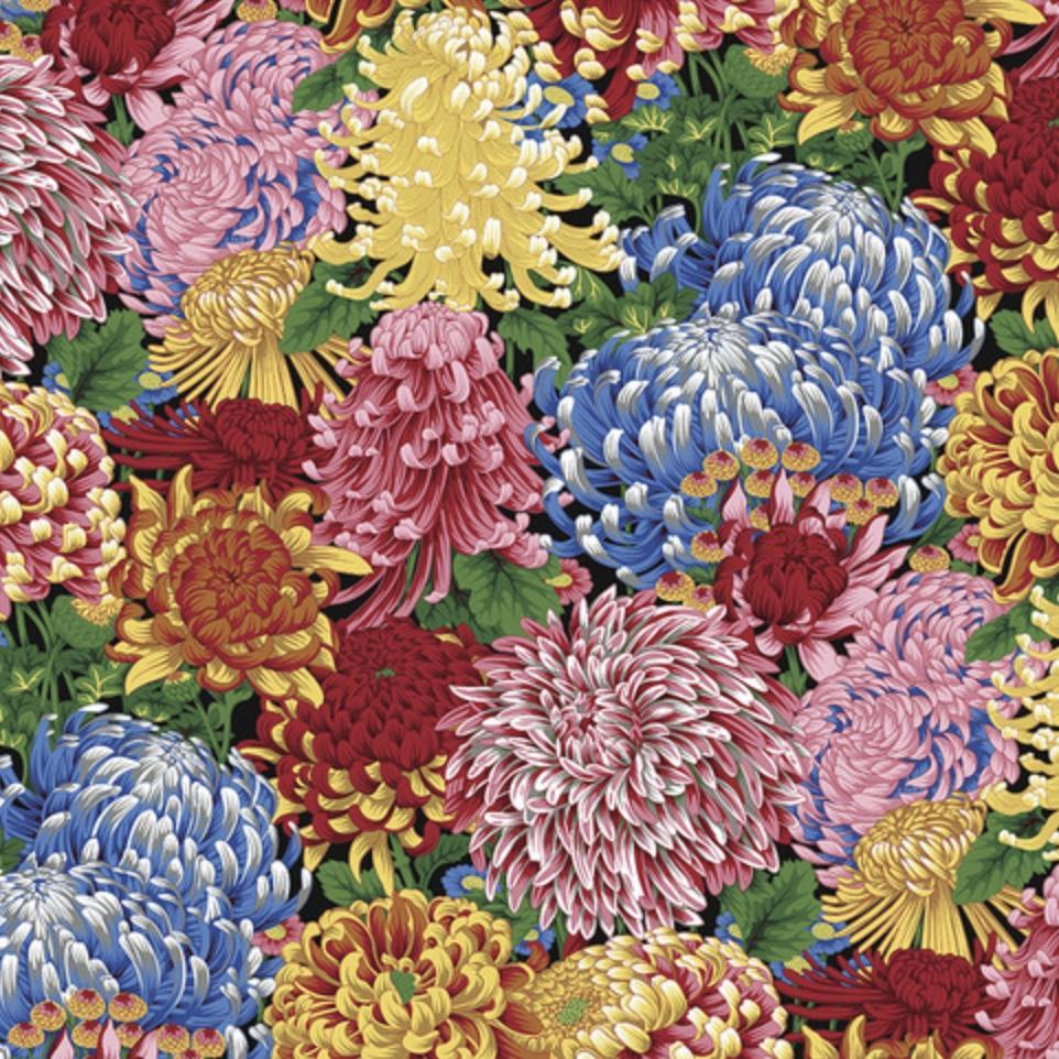 Kaffe Collective August 2021 Hokusai's Mums Natural Fabric-Free Spirit Fabrics-My Favorite Quilt Store