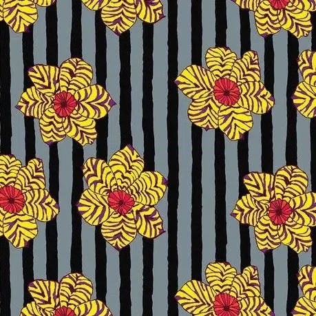 Kaffe Collective August 2023 Black Zebra Lily Fabric-Free Spirit Fabrics-My Favorite Quilt Store