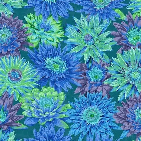 Kaffe Collective August 2023 Blue Tropical Water Lilies Fabric-Free Spirit Fabrics-My Favorite Quilt Store