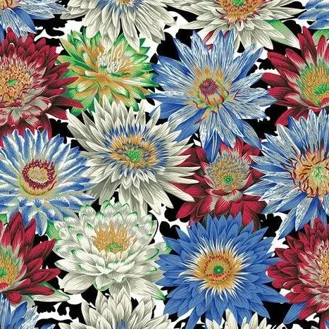 Kaffe Collective August 2023 Contrast Tropical Water Lilies Fabric-Free Spirit Fabrics-My Favorite Quilt Store