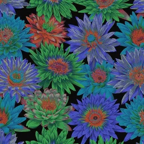 Kaffe Collective August 2023 Dark Tropical Water Lilies Fabric-Free Spirit Fabrics-My Favorite Quilt Store