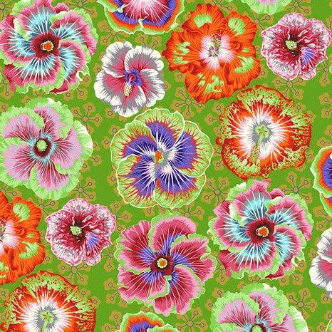 Kaffe Collective August 2023 Green Floating Hibiscus Fabric-Free Spirit Fabrics-My Favorite Quilt Store