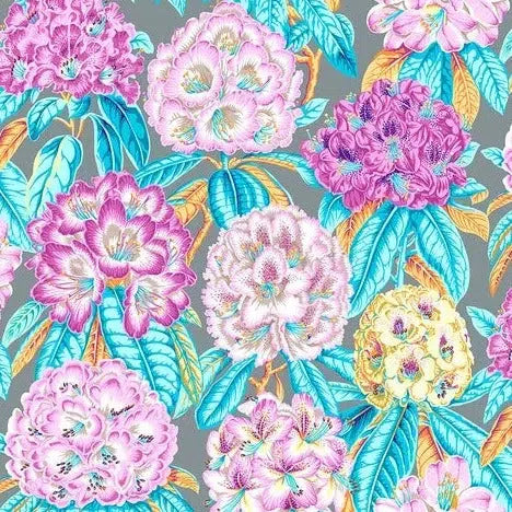 Kaffe Collective August 2023 Grey Rhododendrons Fabric-Free Spirit Fabrics-My Favorite Quilt Store