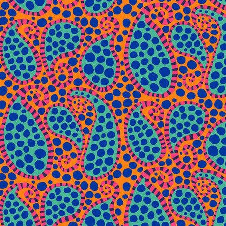 Kaffe Collective August 2023 Orange Paisley Dot Fabric-Free Spirit Fabrics-My Favorite Quilt Store