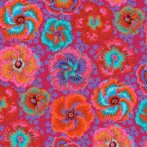 Kaffe Collective August 2023 Red Floating Hibiscus Fabric-Free Spirit Fabrics-My Favorite Quilt Store