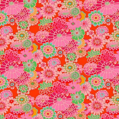 Kaffe Collective August 2023 Tomato Asian Circles Fabric-Free Spirit Fabrics-My Favorite Quilt Store