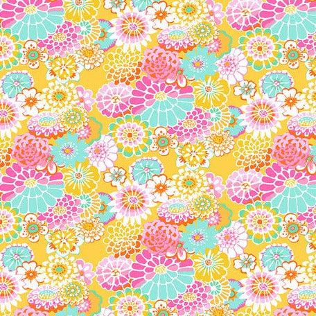 Kaffe Collective August 2023 Yellow Asian Flower Fabric-Free Spirit Fabrics-My Favorite Quilt Store