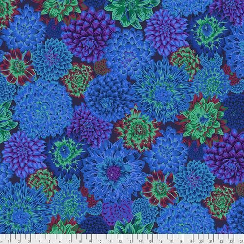 Kaffe Collective Dancing Dahlias Blue Fabric-Free Spirit Fabrics-My Favorite Quilt Store