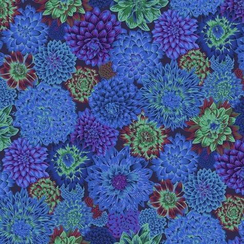 Kaffe Collective Dancing Dahlias Blue Fabric-Free Spirit Fabrics-My Favorite Quilt Store