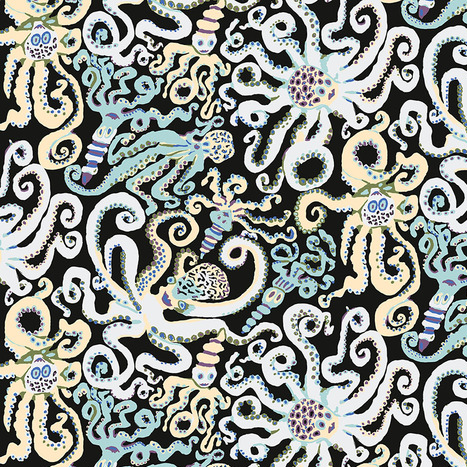 Kaffe Collective Octopus Black Fabric-Free Spirit Fabrics-My Favorite Quilt Store