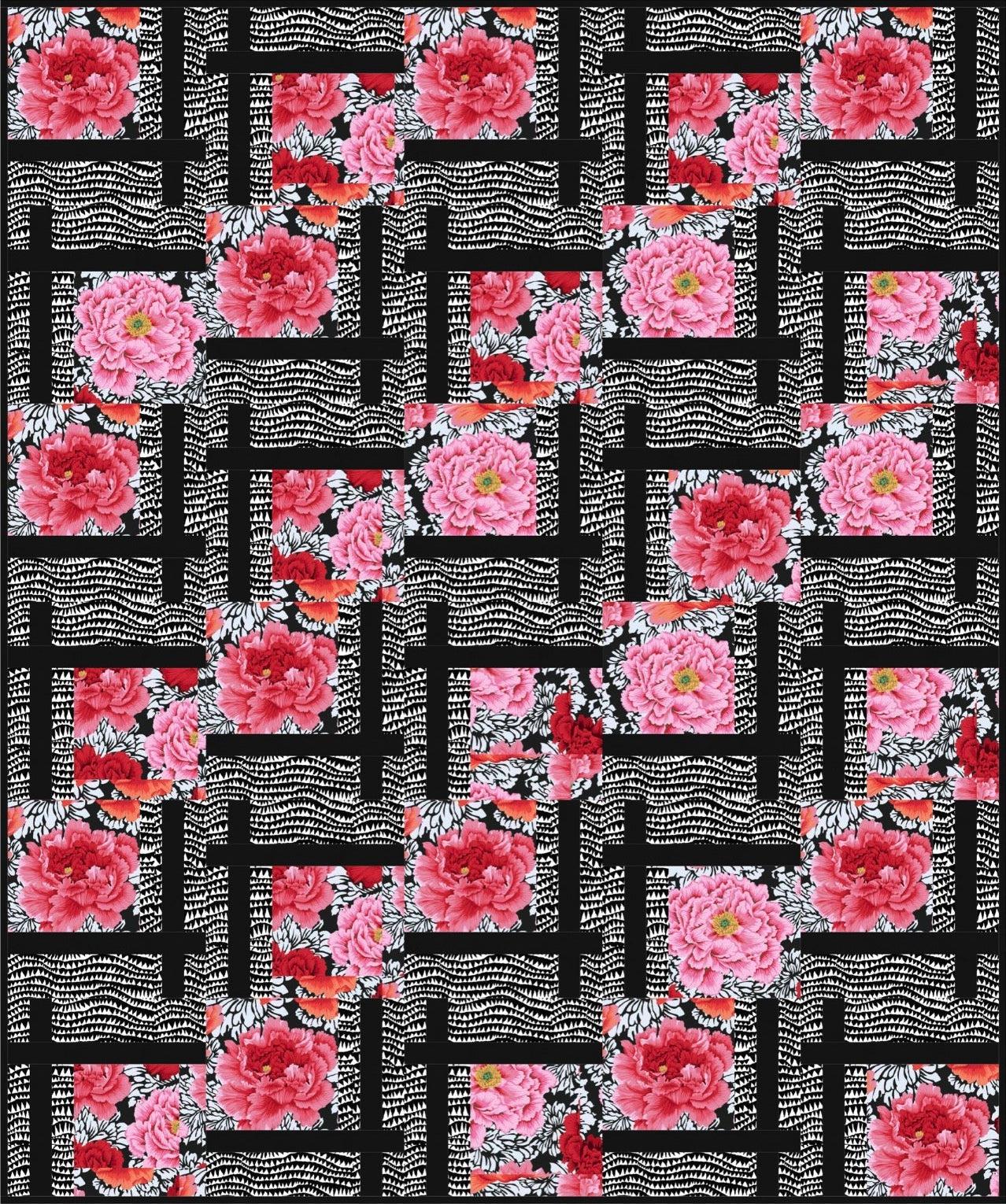 Kaffe Crimson Peony with Sharks Teeth BQ2 Quilt Kit-Free Spirit Fabrics-My Favorite Quilt Store