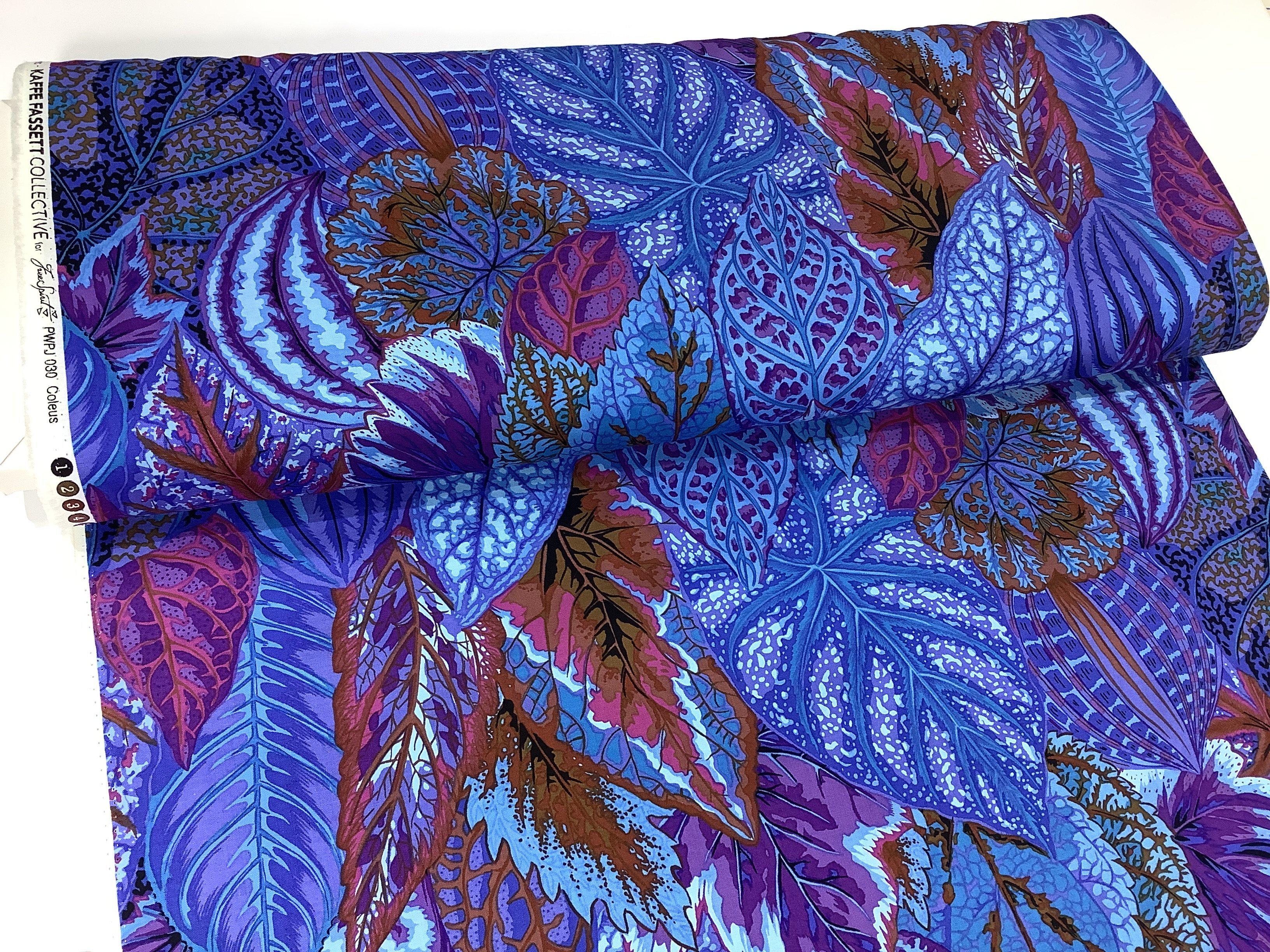 Kaffe Fassett Coleus Blue Fabric-Free Spirit Fabrics-My Favorite Quilt Store