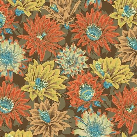 Kaffe Fassett Collective Cactus Flower Brown Fabric-Free Spirit Fabrics-My Favorite Quilt Store