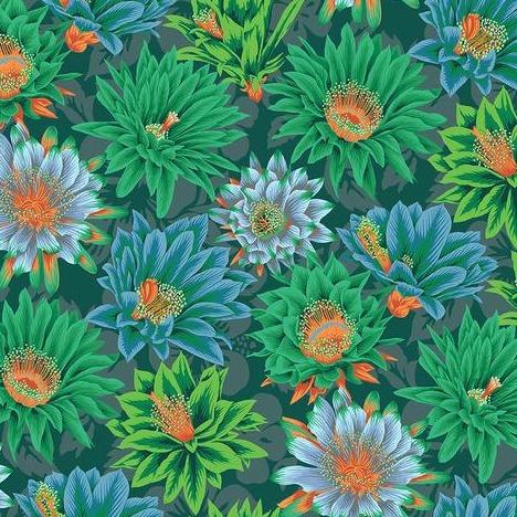 Kaffe Fassett Collective Cactus Flower Green Fabric-Free Spirit Fabrics-My Favorite Quilt Store