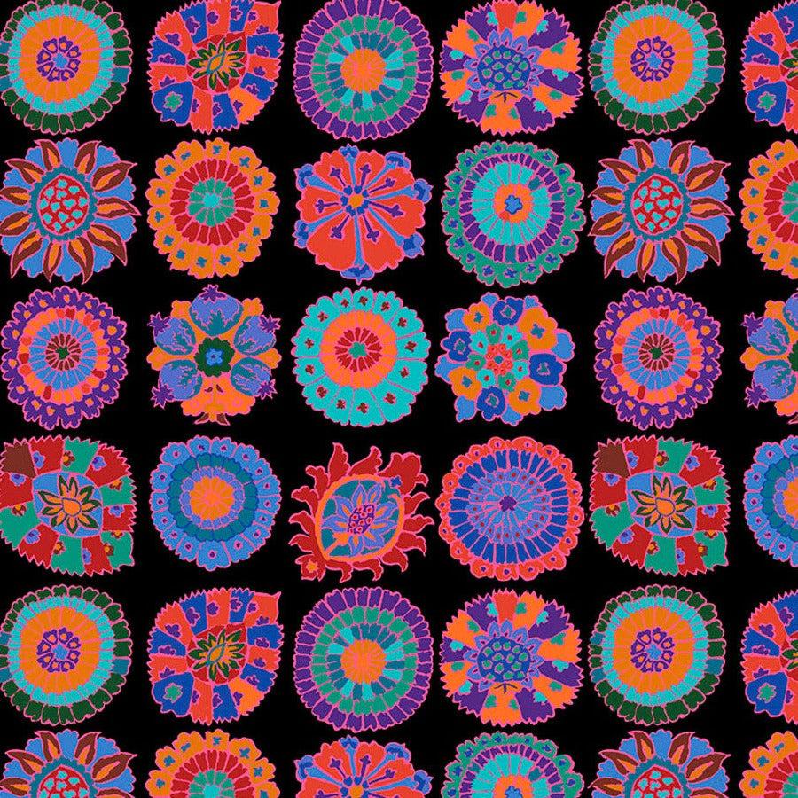 Kaffe Fassett Collective Feb 2023 Carpet Cookies Black Fabric-Free Spirit Fabrics-My Favorite Quilt Store