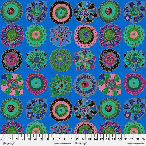 Kaffe Fassett Collective Feb 2023 Carpet Cookies Blue Fabric-Free Spirit Fabrics-My Favorite Quilt Store