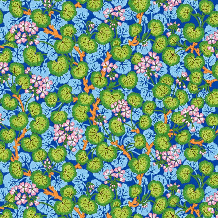 Kaffe Fassett Collective Feb 2023 Climbing Geraniums Blue Fabric-Free Spirit Fabrics-My Favorite Quilt Store
