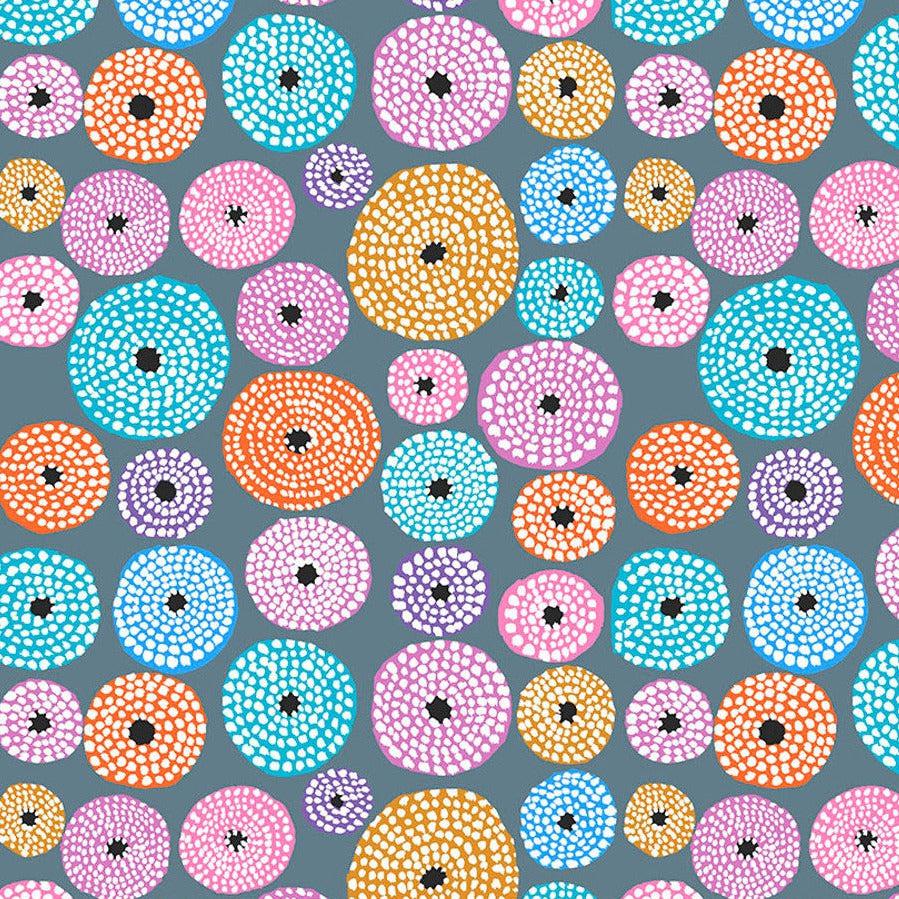 Kaffe Fassett Collective Feb 2023 Disks Grey Fabric-Free Spirit Fabrics-My Favorite Quilt Store