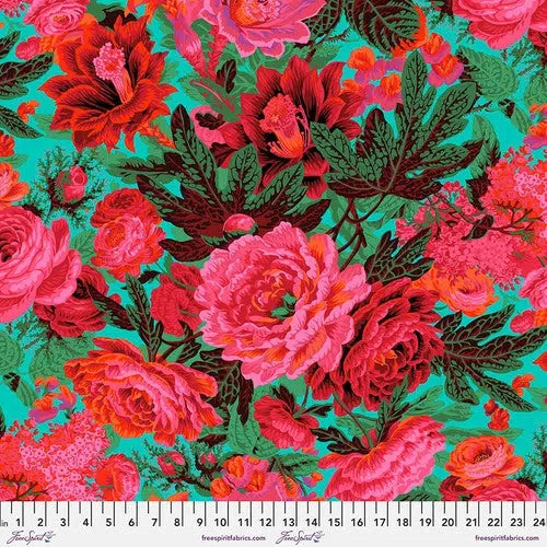 Kaffe Fassett Collective Feb 2023 Floral Burst Maroon Fabric-Free Spirit Fabrics-My Favorite Quilt Store