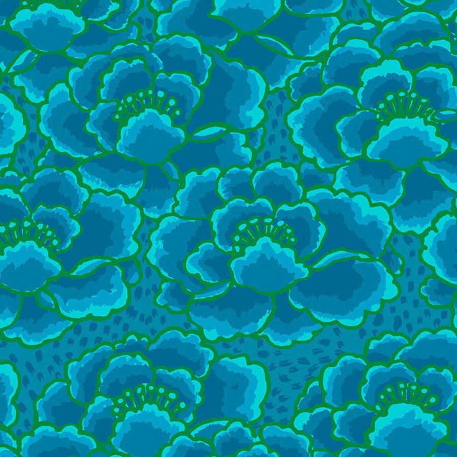 Kaffe Fassett Collective Feb 2023 Tonal Floral Turquoise Fabric-Free Spirit Fabrics-My Favorite Quilt Store