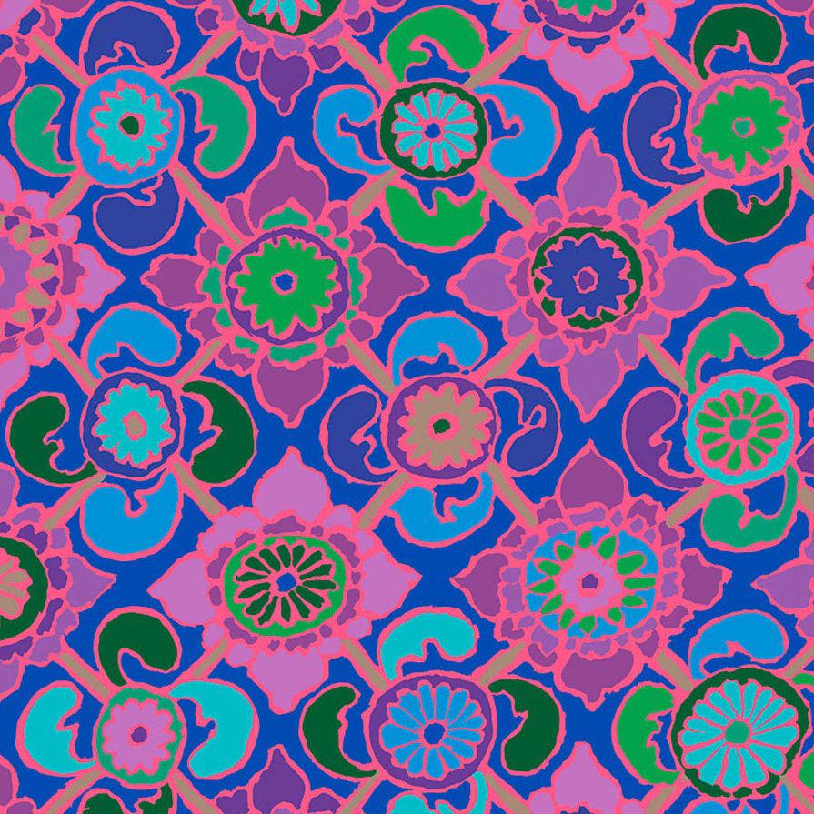 Kaffe Fassett Collective Feb 2023 Tudor Blue Fabric-Free Spirit Fabrics-My Favorite Quilt Store