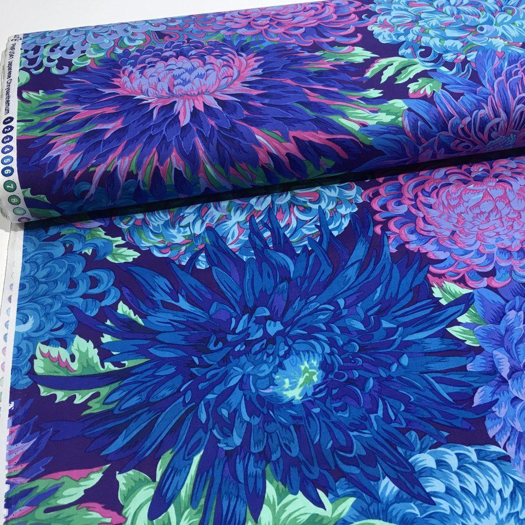 Kaffe Fassett Japanese Chrysanthemum Blue Fabric-Free Spirit Fabrics-My Favorite Quilt Store