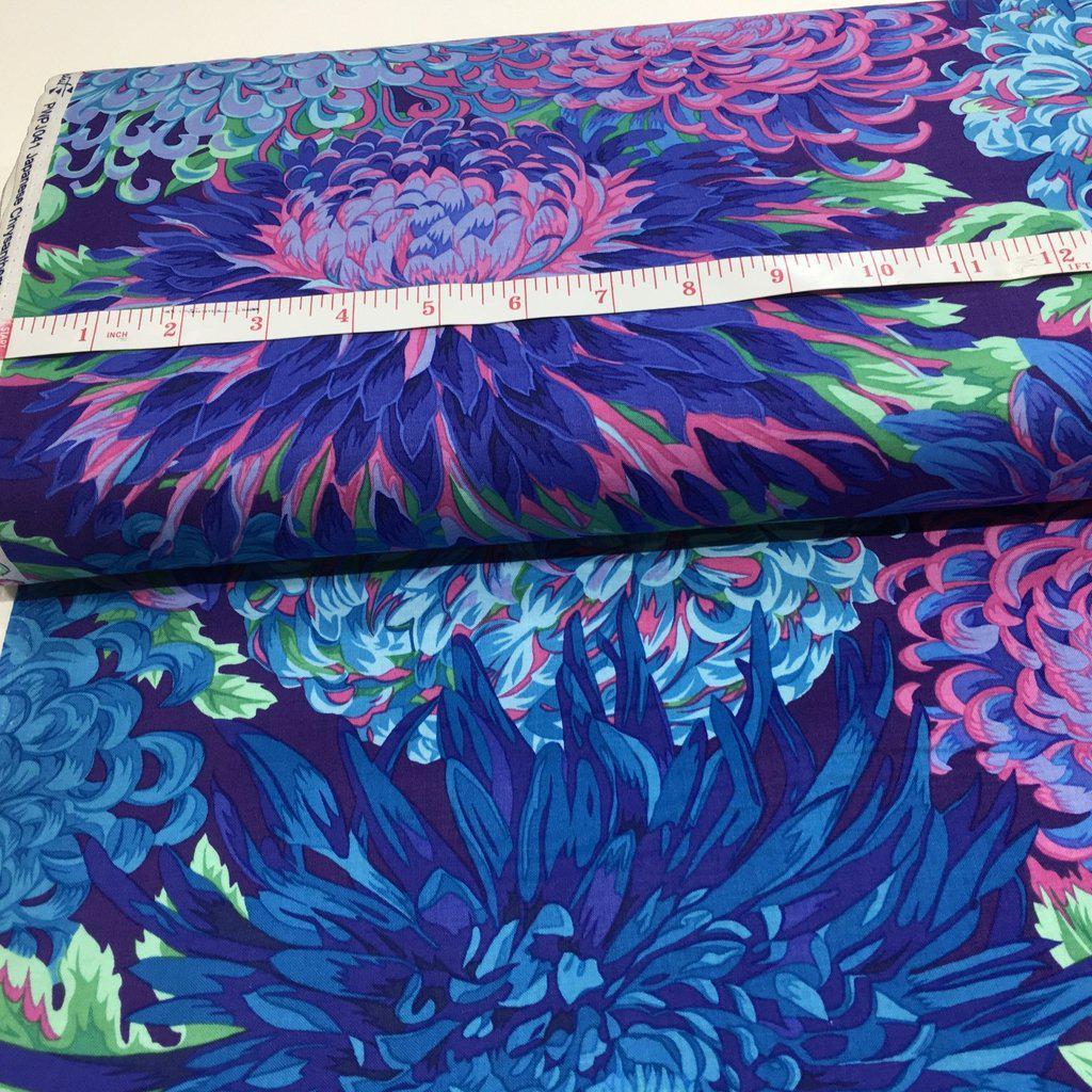 Kaffe Fassett Japanese Chrysanthemum Blue Fabric-Free Spirit Fabrics-My Favorite Quilt Store