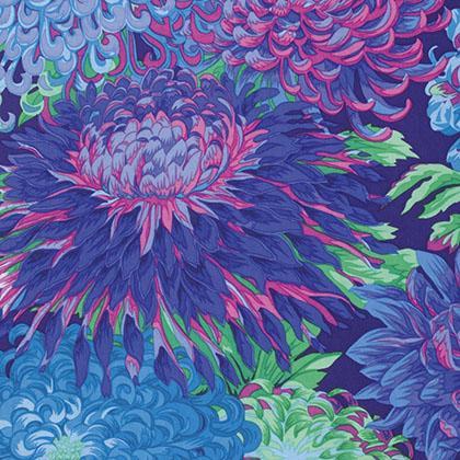 Kaffe Fassett Japanese Chrysanthemum Blue Fabric-Free Spirit Fabrics-My Favorite Quilt Store