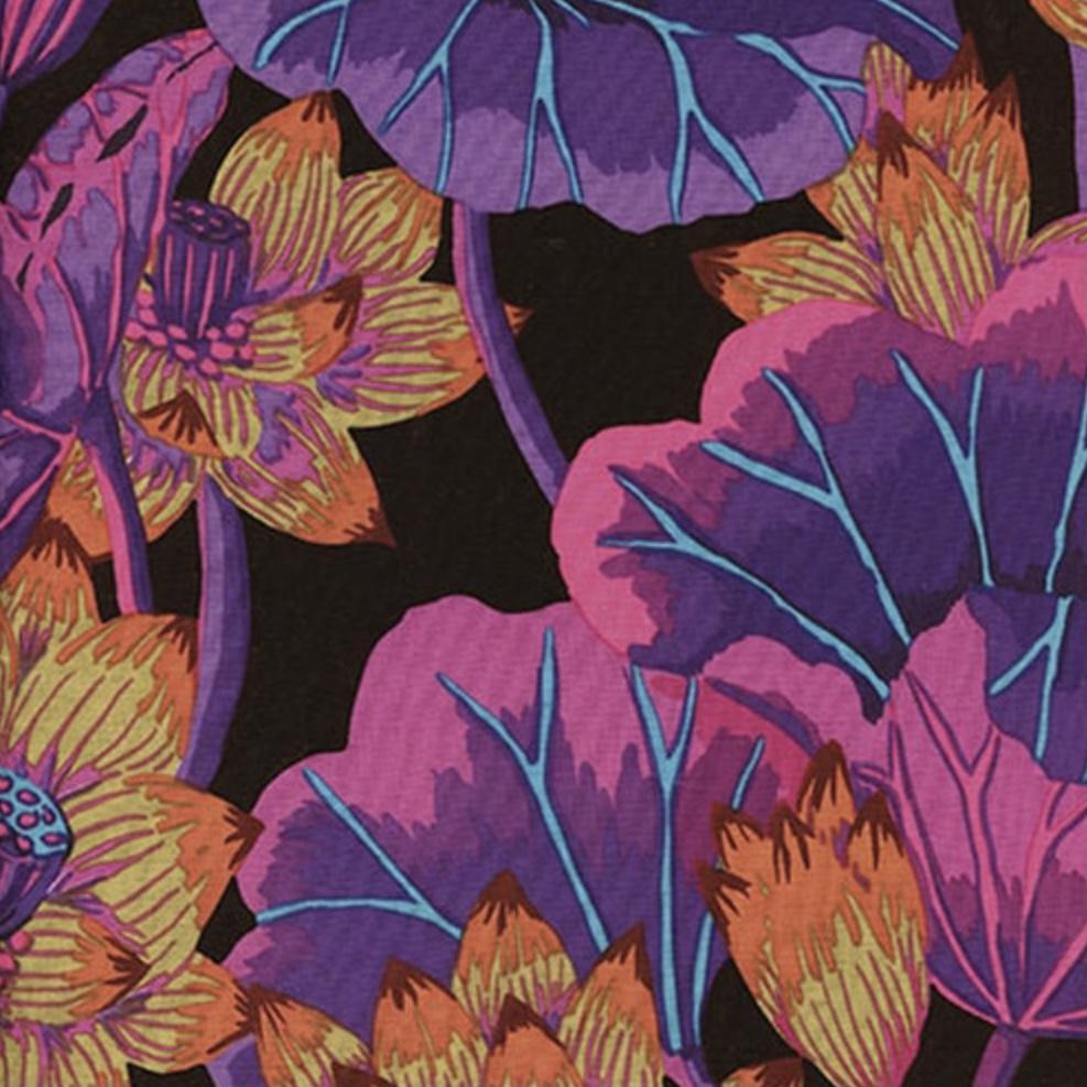 Kaffe Fassett Lake Blossoms Black Fabric-Free Spirit Fabrics-My Favorite Quilt Store