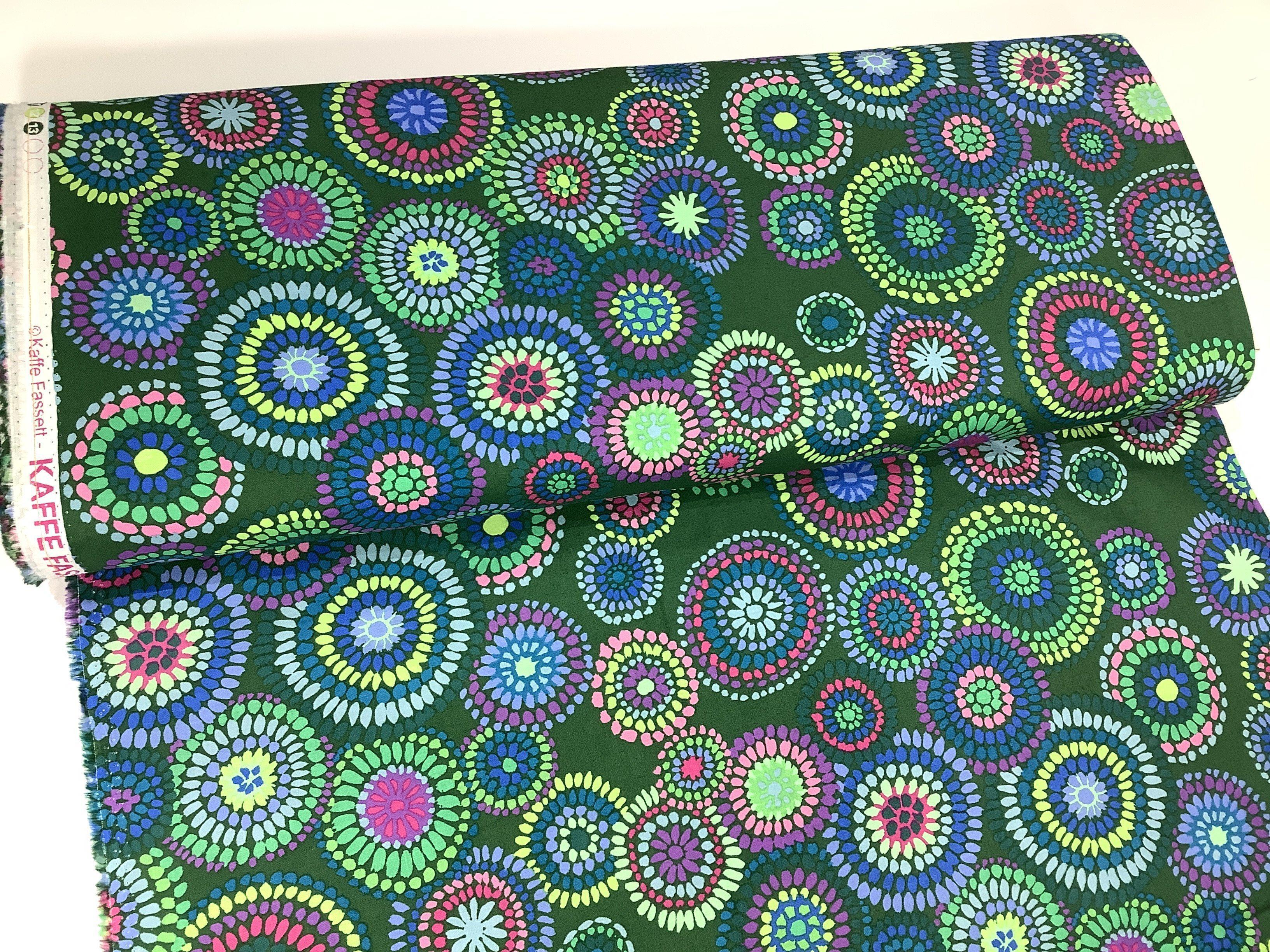 Kaffe Fassett Mosaic Circles Green Fabric-Free Spirit Fabrics-My Favorite Quilt Store